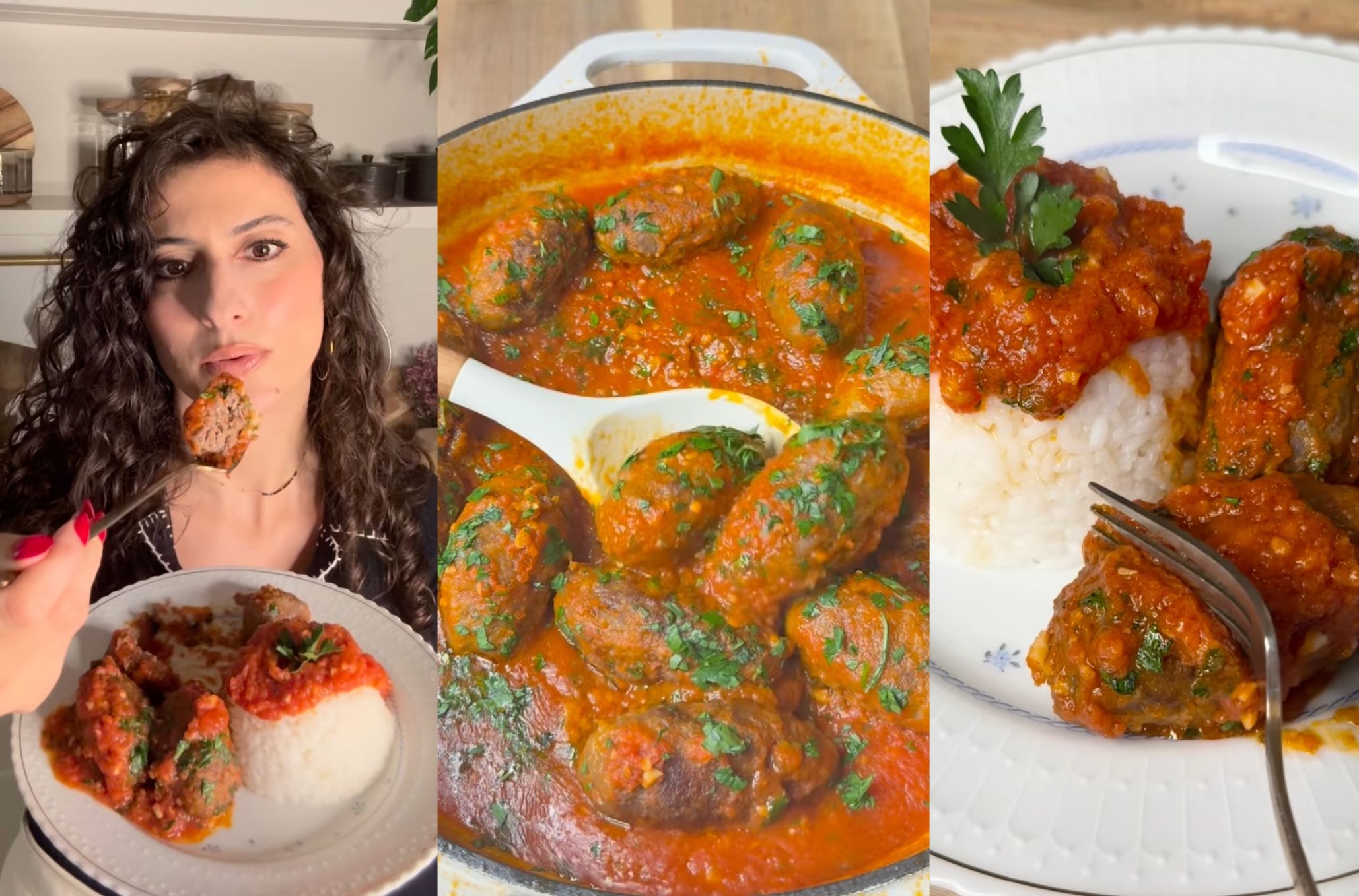 Γυναίκα κρατάει πιάτο στο χέρι της και τρώει φαγητό - Σουτζουκάκια