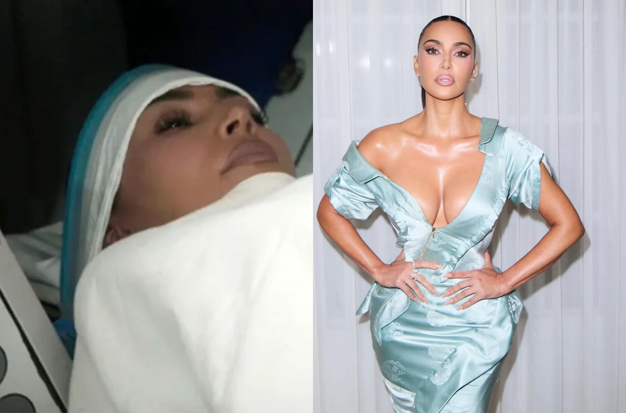 Γυναίκα με γυαλιστερό φόρεμα με ανοιχτό ντεκολτέ και τα χέρια στη μέση της