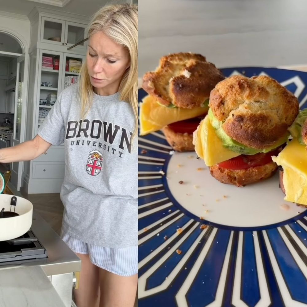 Γυναίκα με γκρι ρούχα μαγειρεύει στην κουζίνα