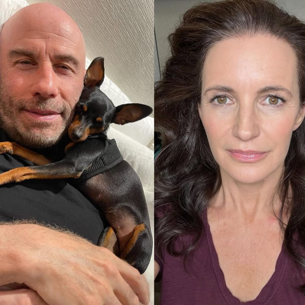 Άντρας με σκυλάκι στην αγκαλιά του και γυναίκα με καστανά μαλλιά και μπορντό μπλούζα