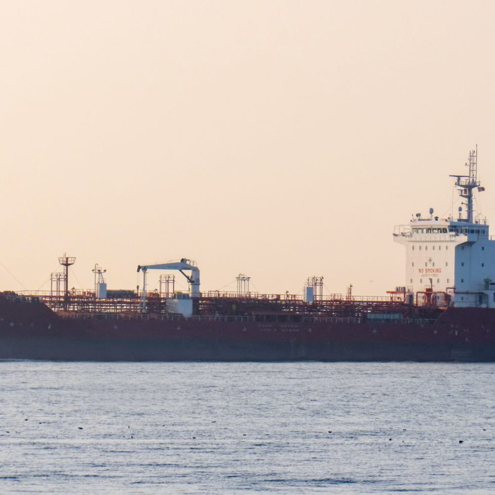 Floating tanker in Irish sea near Liverpool, United Kingdom